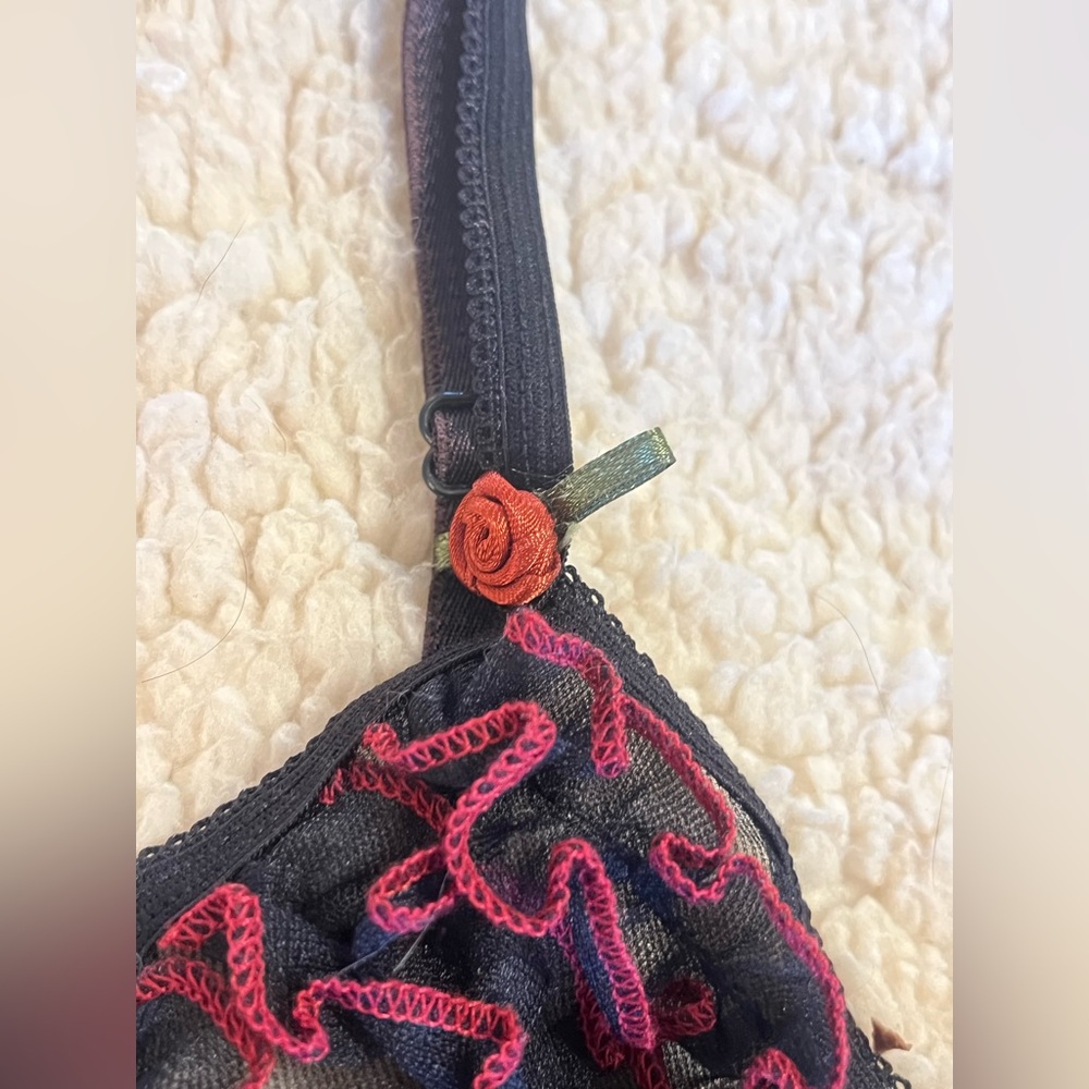 VIVE MARIA Ruffle Lace Black Bralette Black & Red Bra RARE - Picture 3 of 5
